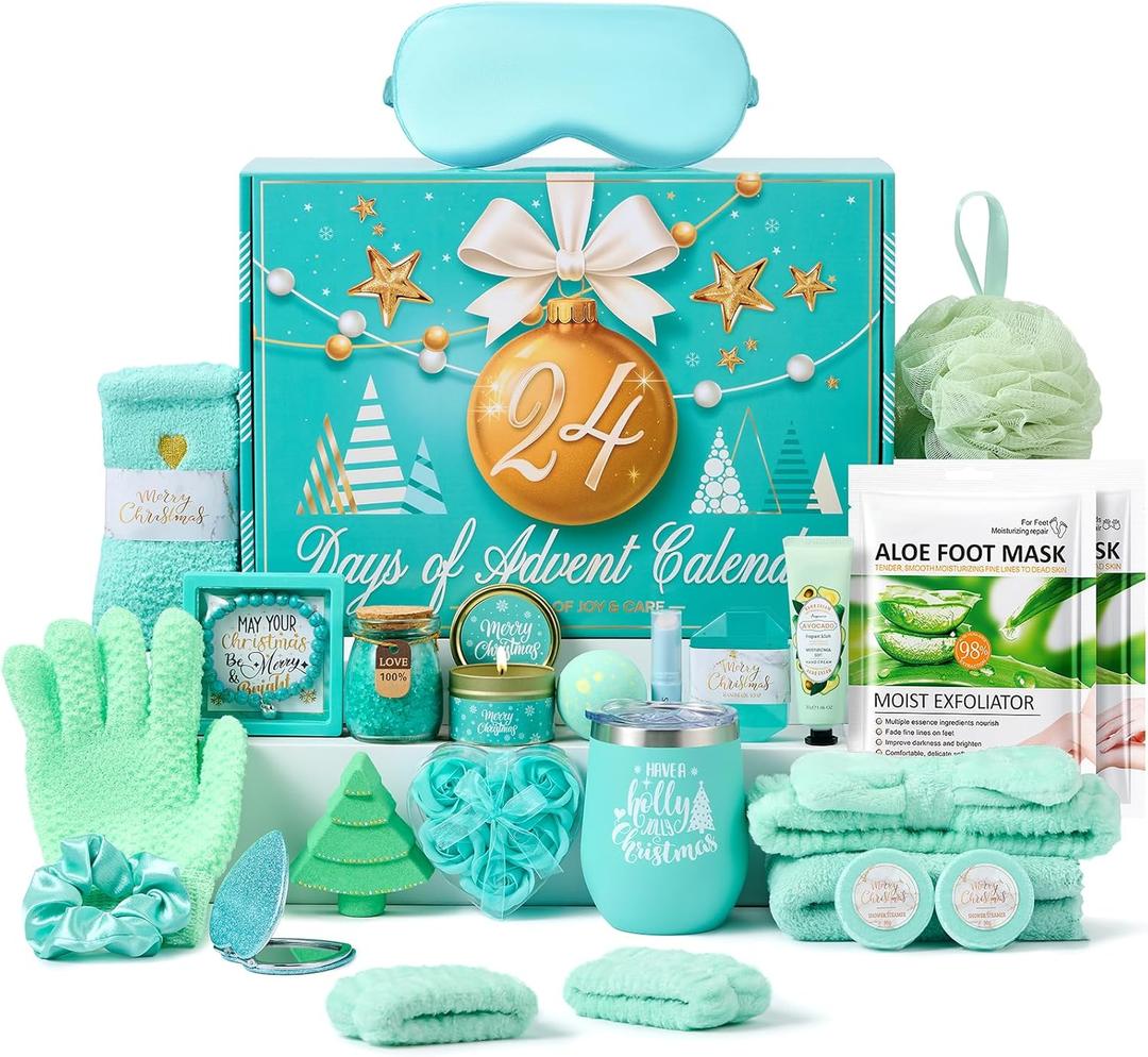 Advent Calendar 2025 Adult Women Teens, 24 Day Countdown Calendar with Christmas Tumbler Bath Salt Bomb Spa Gifts Christmas Basket Stuffers for Mom Wife Sister