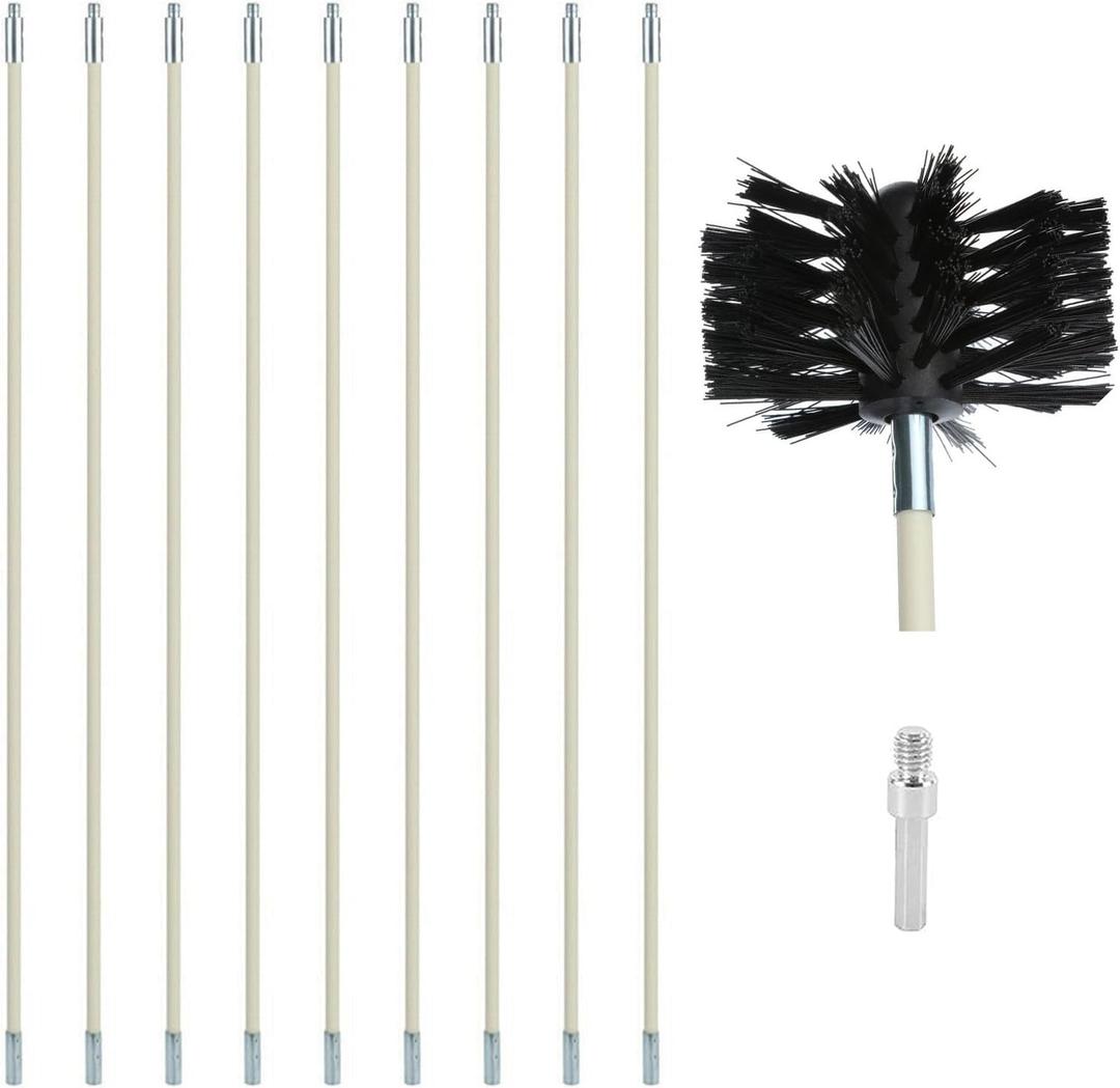 12 Feet Stove Pipe Clean Brush Extension Rods Flexible Fireplace Chimney Brush Stove Pipe Brush Rod Rotary Air Duct Dryer Vent Cleaner Rods Flue Brush Chimney Sweep Kit with Brush Head