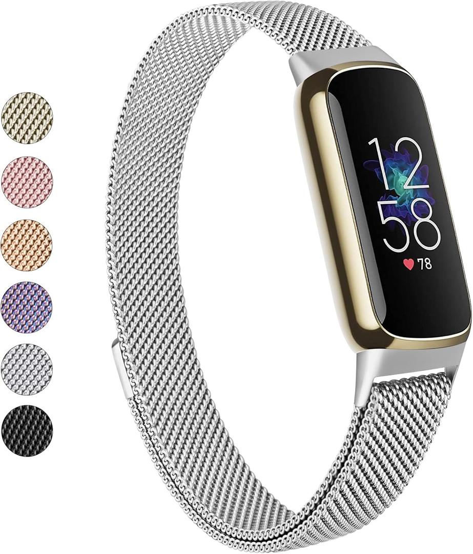 Vanjua Metal Band Compatible with Fitbit Luxe Bands, Stainless Steel Mesh Loop Adjustable Wristband Replacement Strap for Fitbit Luxe/Luxe Special Edition Fitness Tracker Women Men (Silver)