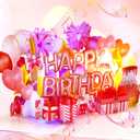 Ribbli Birthday Cards, Rose Pink Pop Up Birthday Card with Light and Music for Women Mom Daughter Girlfriend Wife, 7.9 x 5.9 Inches with Envelope