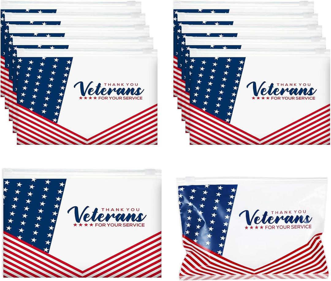 SilTriangle 100 Pcs Christmas Veterans Thank You Gift Bag Veterans Gift Bulk Red Blue EVA Cosmetic Bag American Flag Thank You for Your Service Patriotic USA Party Favors for Men Soldier