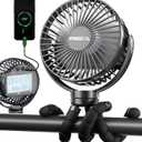 FRIZCOL Portable Stroller Fan, Use As Power Bank, 65H 12000mAh Battery Operated Fan Flexible Tripod Baby Car Seat Fans with Timming, Personal Mini Handheld/Desk/Small Clip On Fans For Stroller (Black)