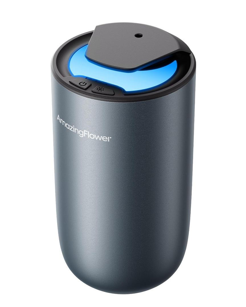 Waterless Diffuser for Essential Oil, Smart Car Air Freshener Diffuser with 3 Mist Grades & 3 LED Light Colors, Auto On/Off, Rechargeable Scent Air Machine