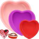 3 Pieces Silicone Heart Cake Pan, 5 8 10 inches Heart Shaped Cake Pan Nonstick Cheesecake Mold Food Grade Silicone Baking Mold for Baking Brownie Valentine Mother Wedding Birthday Day, Red Pink Purple