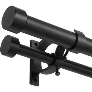 Matte Black Double Curtain Rods 36 to 72 Inches (3-6 Feet),1-Inches Front and 5/8 Inches Back Adjustable End Cap Double Window Drapery Rod for Drapes and Curtains