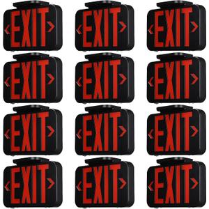 TORCHSTAR 12-Pack Red Letter LED Exit Sign with Battery Backup, Black