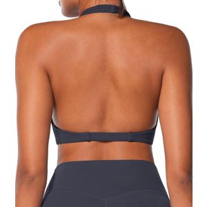 Sunzel Women's Halter Neck Sports Bra, Twist Front Yoga Crop Top with Removable Pads, Open Back V Neck Bra for Gym Workout (Medium, Blue Gray)