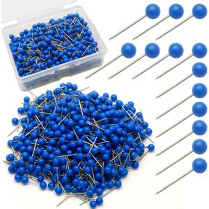 500Pcs Blue Map Pins, 1/8 Inch Map Tacks, Round Ball Head Map Push Pins, Small Thumb Tacks Push Pins for Travel Map, Bulletin Board, Picture, Cork Board, DIY Craft, School, Office, Home