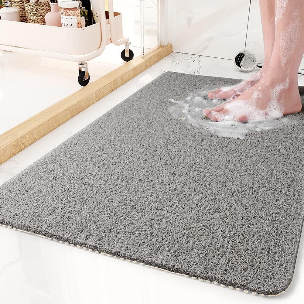 Non-Slip Bathtub Mat, 24x35 Inch Shower Mats for Bath Tub, PVC Loofah Bathroom Mats for Wet Areas, Quick Drying (Grey)