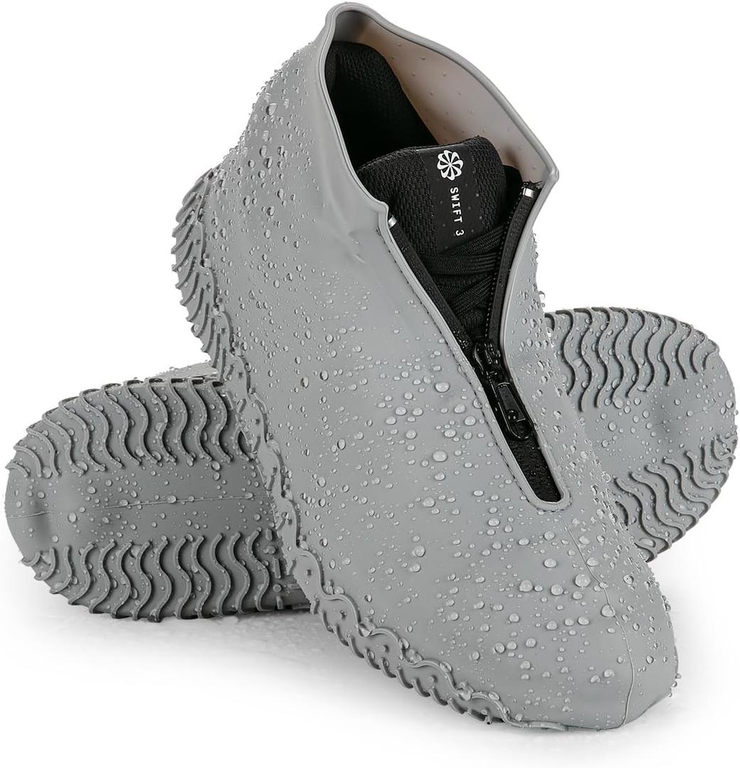 Zbyoujer Waterproof Rain Shoe Covers, Silicone Overshoes with Zipper Non-slip Galoshes for Men and Women (L(Women 7.5-10.5,Men 6.5-9), Grey)