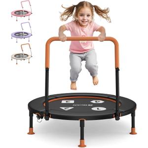BCAN BT1 36'' Toddler Trampoline, ASTM Certified-Foldable Mini Trampolines for Kids Ages 1-6, Adjustable Handle, Safety Pad & Foldable Legs, Baby Trampoline Indoor/Garden, Gift for Boy and Girl, Black