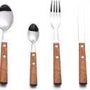 Forks and Spoons Silverware Set, HAPPY KIT Wooden Handle Flatware Set 8-Piece (2 Sets) 18/8 Stainless Steel Cutlery Set Wooden Spoons Dinner Knife Dinner Fork and Spoon Set