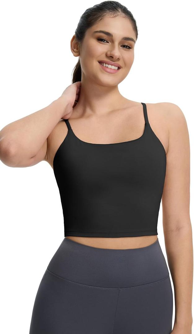 ECOPARTY Wirefree Padded Yoga Sports Bra for Women - Moisture Wicking Quick Dry Workout Crop Tank Camisole (Black, M)