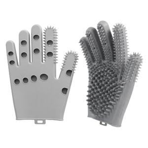 Pet Grooming Gloves for Cats & Dogs, Silicone Pet Hair Removal Glove for Bathing, Shedding & Massage, Gentle Cat & Dog Grooming Glove for Long & Short Hair PetsGrey-Large