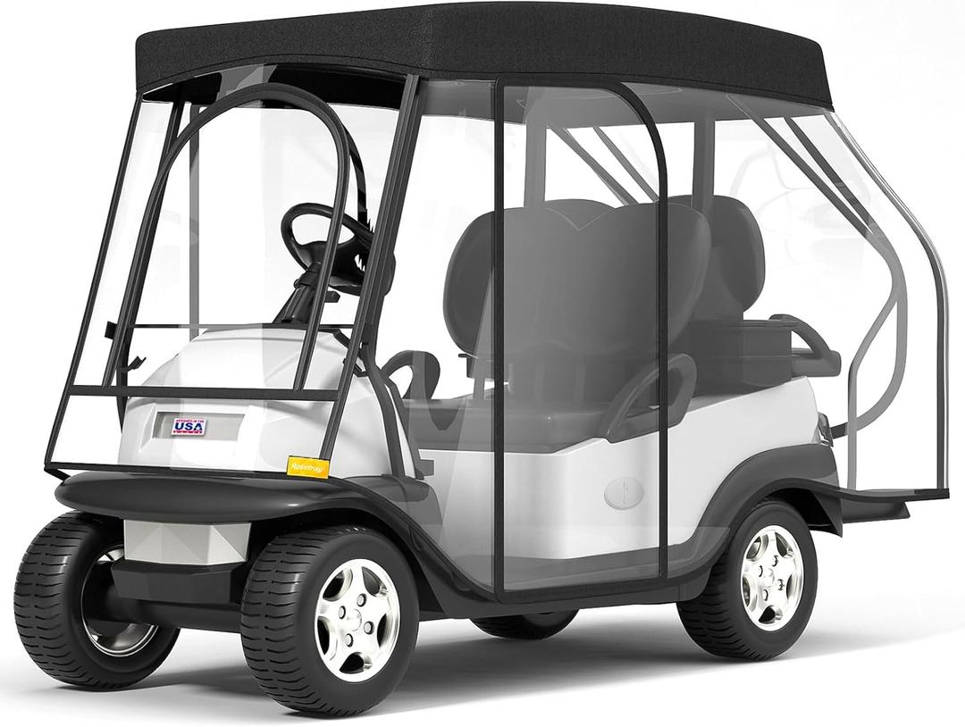 Rosefray Golf Cart Enclosure - 2+2 Drivable Rain Cover for EZGO, Club Car - Durable Door Zipper, 4-Sided Clear Windows (4 Seater) (Large, Black)