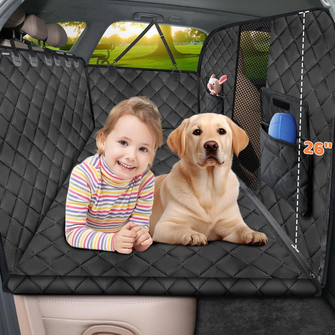 URPOWER 2026 Upgraded Back Seat Extender for Dogs - Large Hard Bottom Dog Car Seat Cover Holds 550lbs, Waterproof Dog Hammock Pet Bed with High-Density Foam Non-Slip Backseat Protector (M - Cars / Full Size SUVs)
