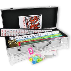 4 Pushers Complete American Mahjong Set in Aluminum Case, 166 Tiles(mah Jong Mah Jongg Mahjongg), 10.5 inches x 20.5 inches x 5 inches