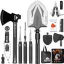 Survival Shovel High Carbon Steel Tactical Shovel Axe Folding Entrenching Tool Camping Hiking Shovel Carrying Pouch Car Emergency Survival Gear (Black)