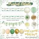 Baby Shower Decorations Sage Green Welcome Baby Sign Banner with Green Balloons Oh Baby Tablecloth Gender Neutral Baby Items Paper Pom Poms Decorations for Gender Reveal Party Supplies
