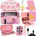 TIKOdirect Carrying Case for Switch, Cute Portable Travel Bundle Accessories with Protective Cover, Screen Protectors, Stand, Game Card Holder and Thumb Grip caps[Keychain Gift], Animal Crossing Pink