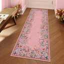 Lahome Boho Floral 2x6 Pink Bathroom Runner Rugs Non Slip Washable,Soft Runners for Hallways,Indoor Carpet Runner with Rubber Backing for Bedside Entryway Kitchen Laundry(Pink,2x6)