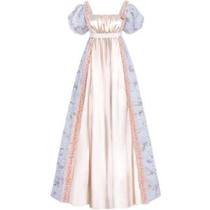 CR ROLECOS Women's Regency Dress Regency Empire Waist Costume Victorian Luxurious Satin Dresses (Pink, Small)