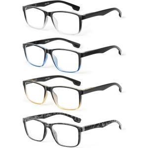 4 Pack Reading Glasses Men Blue Light Blocking with Spring Hinge, Anti Eyestrain/UV Large Wide Square Computer Readers (Multicolor)