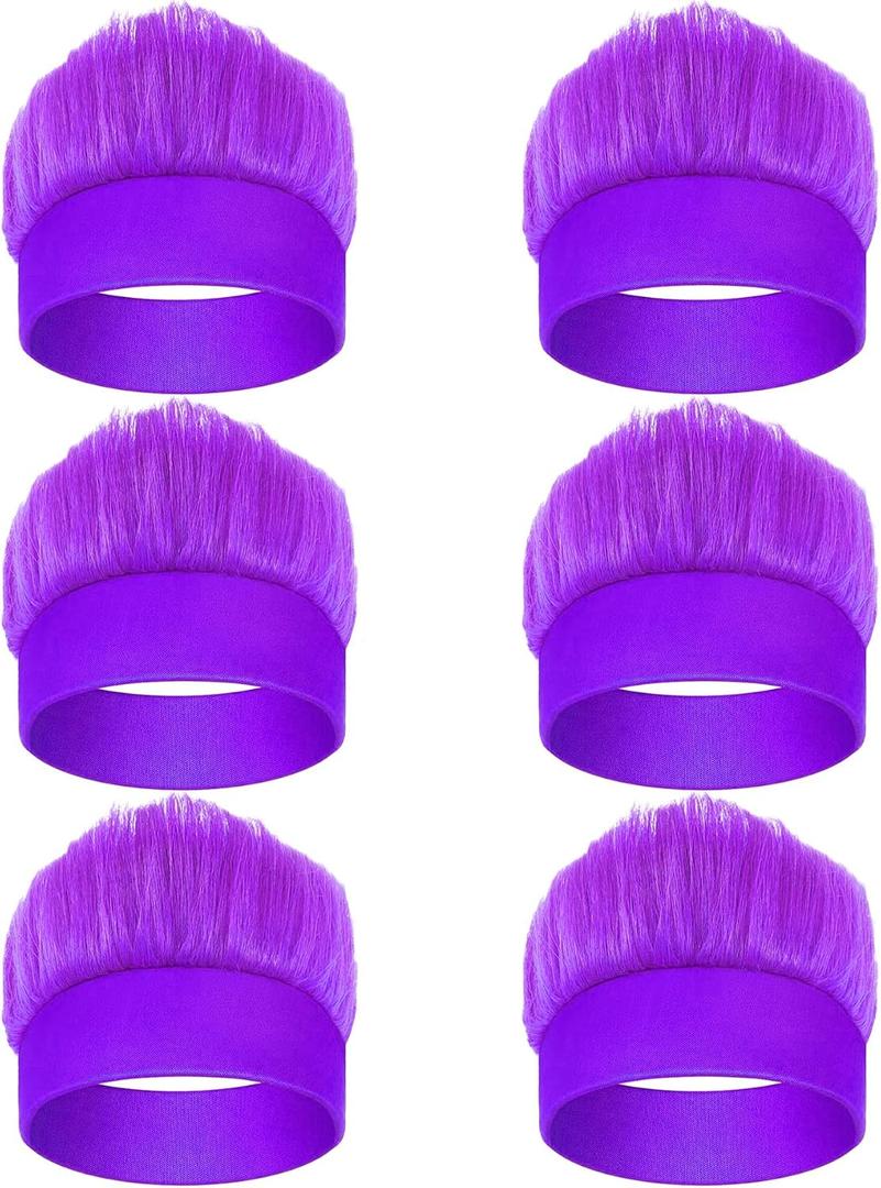 6Pcs Hairy Headbands Flowy Funny Crazy Hair - Spirit Week Accessories Cheering Headwear Costume Adult (Purple 2)