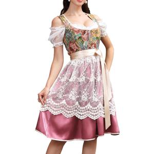 Clearlove Women's Oktoberfest Costumes 3 Piece Outfit Dirndl Dress for Floral German Beer Bavarian Carnival Dresses (XXL)