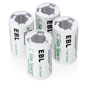 EBL C Size Battery Adapters, AA to C Size Battery Spacer Converter Case Use with Rechargeable AA Cells - 4 Pack
