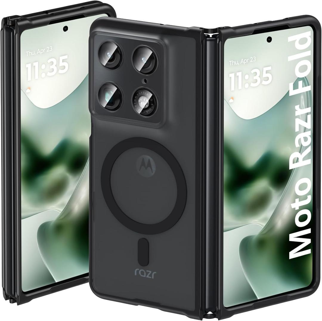 Hensinple Magnetic Moto Razr Fold Case 2026, Motorola Razr Fold Case Compatible with Magsafe 15FT Military-Grade Drop Protection Hard Shockproof Slim Matte Frosted Cover for Razr Fold-Black
