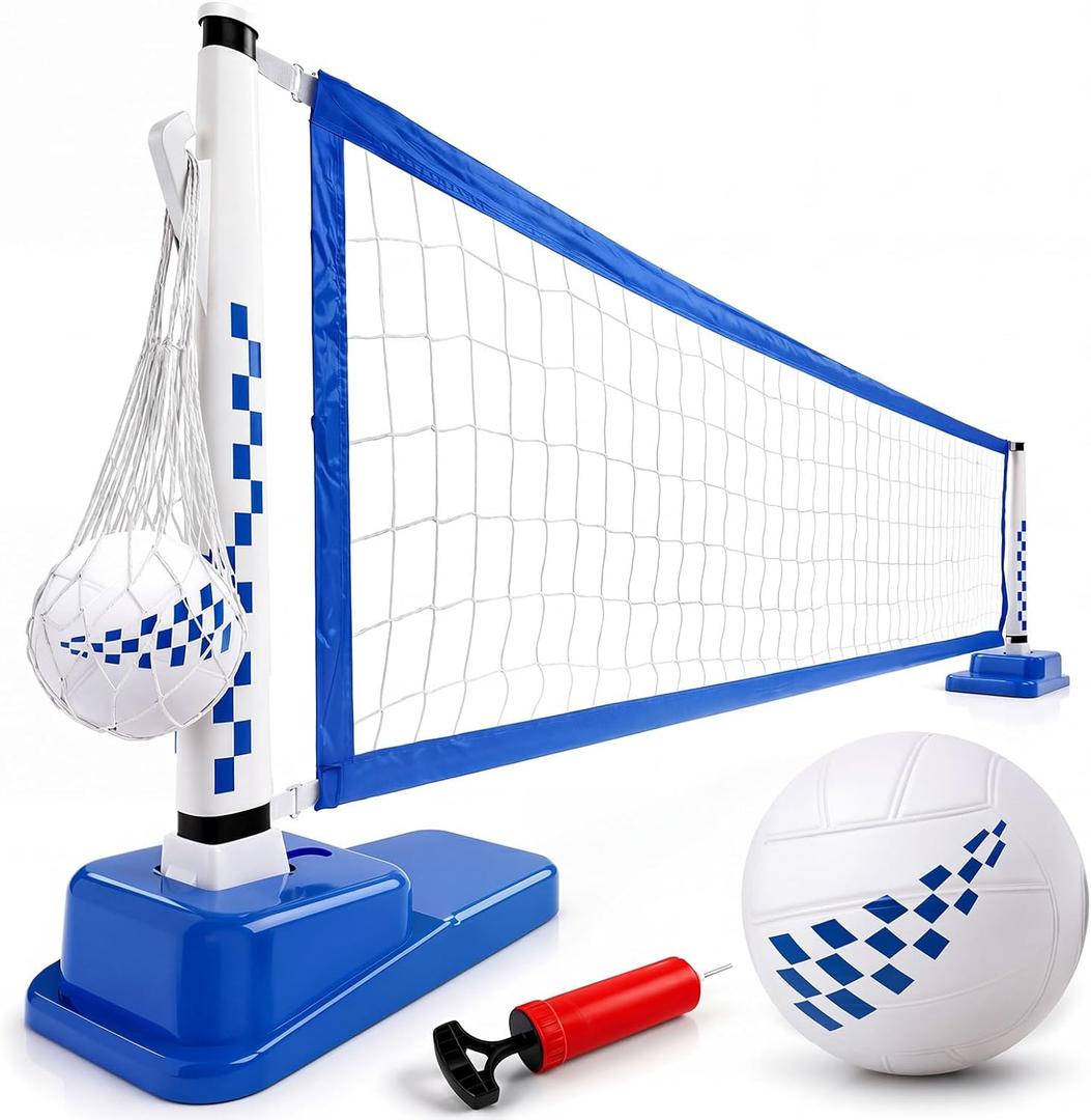 Inground Pool Volleyball Net Set, 15-25FT Adjustable Water Volleyball Kit, Complete System Includes: Pro-Net, Heavy-Duty Bases, 2 Balls & Pump, Summer Outdoor Pool Games for Adults & Kids
