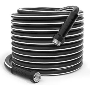 GREENER Heavy Duty 50FT Hybrid Garden Hose Dia.5/8 Inner Durable Rv Garden Hose with Grip Handle 150PSI High Burst Strength Industrial Water Hose for All Weather Outdoor (Black)