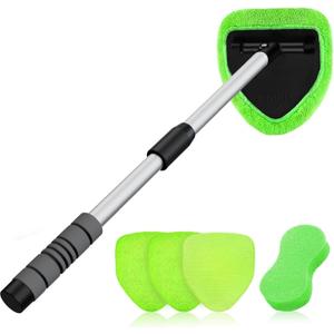 XINDELL 29-inch Windshield Cleaner Tool  Upgrade Large Head Car Interior&Exterior Window Cleaning Kit with Extendable Handle & 4 Microfiber Pads, Auto Wiper Brush for Car, Trucks, SUVs, RVs & Home