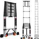 Telescoping Ladder,12.5FT Portable Multi-Purpose Aluminum Compact Ladder,330LBS Cap One-Button Retraction Collapsible Extension Ladder with 2Detachable Hooks&Non-Slip Feet for Home,RV,Loft (20.5) - Amazon.com