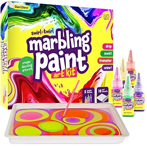 Dan&Darci Marbling Paint Art Kit for Kids - Arts & Crafts Gifts for Girls & Boys Ages 6-12 Years Old - Craft Kits Set - Gift Ideas Activities Toys Age 6 7 8 9 10 Year Olds - Marble Painting Sets