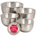 Ziruma Non-Toxic Mixing Bowls with Lids Set, Stainless Steel & Glass, 5 Pcs Plastic Free Bowls with Silicone Non-Slip Base, Dishwasher Safe Mixing Bowl Set