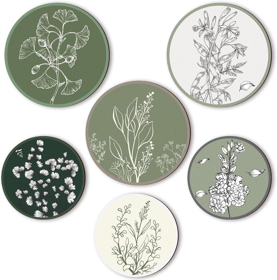 Barydat 6 Pieces Boho Plant Wall Art Decor Wooden Boho Farmhouse Rustic Bohemian Wall Hanging for Bedroom Living Room Office(Greenery,8 Inch, 10 Inch)