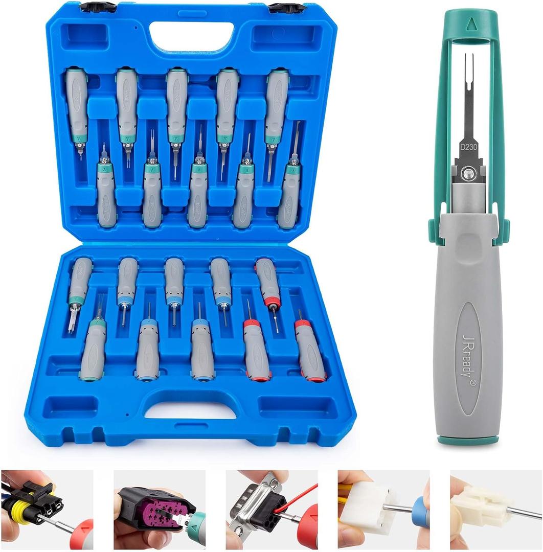 JRready JRconDRK00A20-02 Pin Removal Tool Kit, 20PCS Universal Automotive Computer Electrical Terminal Release Tool Set for Deutsch, AMP, TE, Molex, MCON 1.2, Harting Wain, Amphenol RT360 Connectors