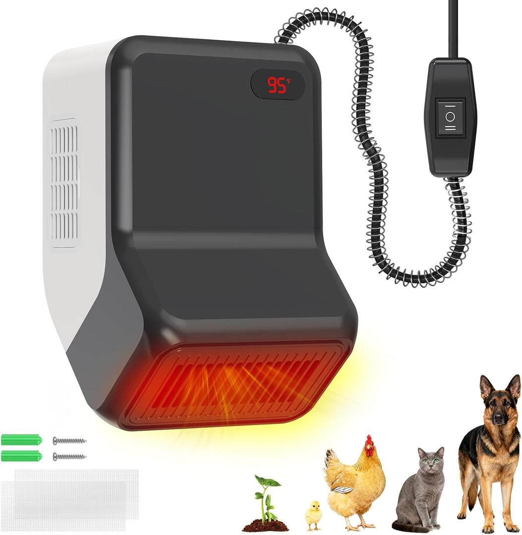 Dog House Heater with Thermostat for Small Chicken Coop, Electric Pet Heater for Outside Dog Cat House, Safe Winter Warmer with PTC Heating, Overheat Protection, Chew-Proof Cord, 95-100.4F, 300/600W