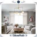 GlowHub Modern Gold Chandelier Mid-Century Milk White Glass Globe Pendant Light Sputnik Chandelier 4-Light Hanging Light Fixture Vintage for Dining Room Foyer Living Room Staircase, 30" Wide