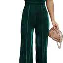 BLENCOT Sleeveless Velvet Jumpsuits For Women V Neck Spaghetti Straps Wide Leg Long Pants Dressy Rompers Winter Overalls M