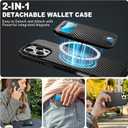 TUCCH PU Leather Case for iPhone 16 Pro Max (6.9") 2024 with Detachable Magnetic Wallet, Carbon Fiber Black