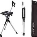 STEP2GOLD Ta-Da Chair Series 2- Portable Walking Stick, Cane with Seat, Foldable Chair, Hiking Stick, for Camping, Hiking, Lightweight Aluminum, Easy Carry, Anti-Slip (Black)