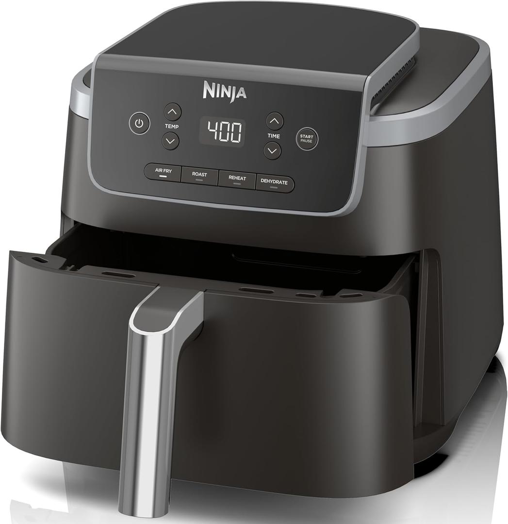 Ninja Air Fryer Pro 4-in-1 with 5 QT Capacity, Air Fry, Roast, Reheat, Dehydrate, Air Crisp Technology with 400F for hot, 120 Volts, Nonstick Basket & Crisper Plate, Grey, AF141 (Black)