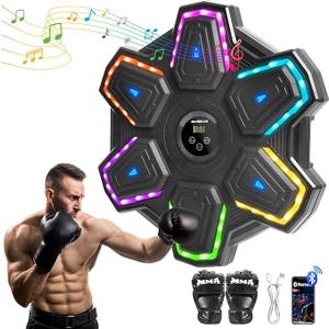 METROLLER Music Boxing Machine for Adults with Gloves，Wall Mounted Electronic Smart Boxing Music Trainer with LED Interactive Punching Trainer Boxing Target for Kids Women Gym Office Workout Large (Black)