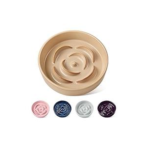 8.66 in Brown Ceramic Slow Feeder Dog Bowl for Medium and Large Breed,Pet Feeding Dog Food Water Dish Heavy Weighted,Puppy Bowl for Fast Eaters,Puzzle Slow Eating Dish Modern Cute