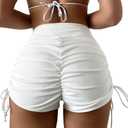 Women's V Cross High Waisted Swim Shorts Ruched Boyshorts Swimsuit Bottoms (White, L)