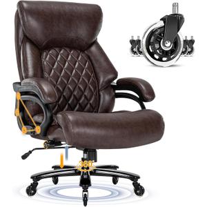Big and Tall Office Chair for Heavy People, 500LBS High Back Extra Wide Heavy Duty Executive Office Chair Comfortable for Home Office, Large Computer Desk Chair with Adjustable Lumbar Support Brown