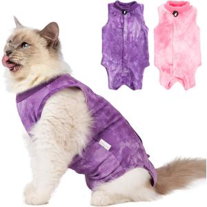 2Pack Cat Surgery Recovery Suit Female,Cat Onesie for Cat After Surgery Female,Kitten Spay Surgical Recovery Suit Stop Licking Abdominal Wound,Pink&Purple M (M (3.5-7lb))
